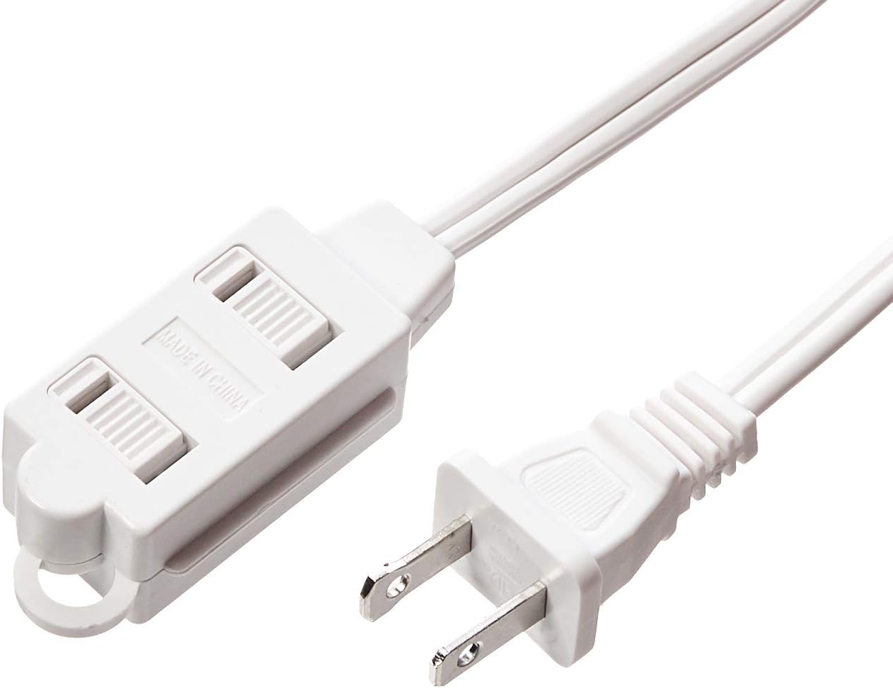 Basics Indoor 2 Prong Extension Power Cord Strip - Standard Plug, 6 Foot, Pack of 2, White - - 
