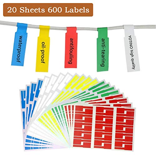 YOTINO 20 Sheets Self-adhesive Cable Labels - Waterproof | Tear Resistant - for Laser Printer (600 Labels, 5 assorted colors)