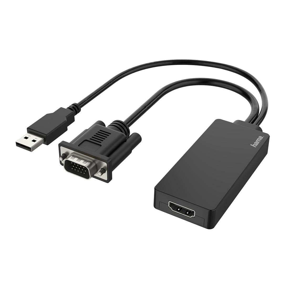 Hama VGA and USB to HDMI Adapter, Full HD 1080p, 2-in-1 Video Adapter with VGA and USB Male, HDMI Female, for PC, Laptop, Monitor, TV, Projector
