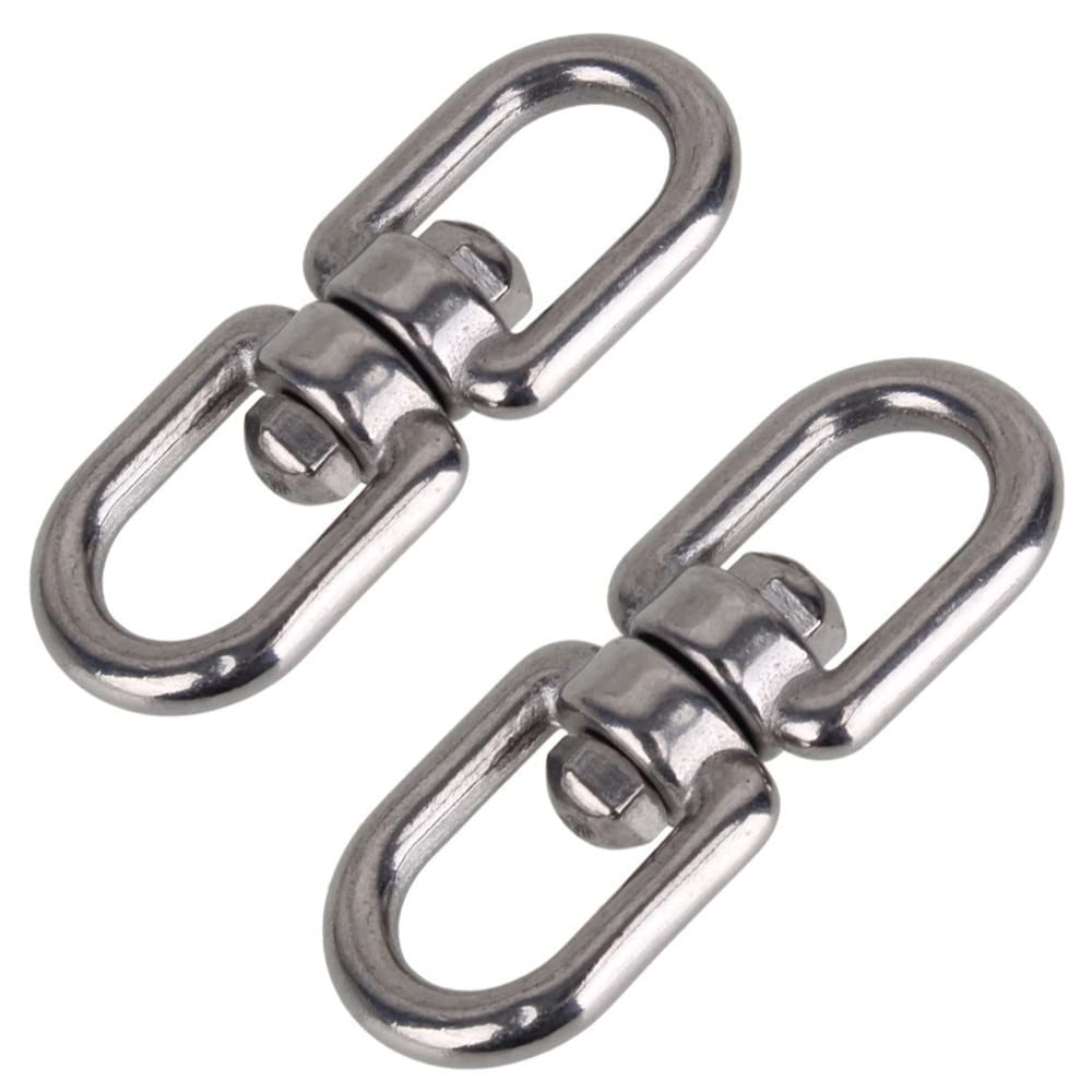 Heuskay 1Pcs M10 Eye Swivel Ring,Double Ended Swivel Eye Hook 304 Stainless Steel Bearing Swing Swivel Eye to Eye Swivel Shackle Ring Connector