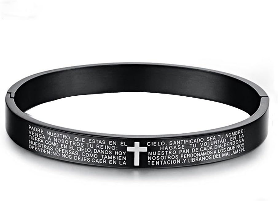 Lefeng Couples Bracelets Stainless Steel Couple Bracelet Black Matching Couple Bracelets Boyfriend and Girlfriend Spanish Bible Lord's Prayer Bracelet for Couples