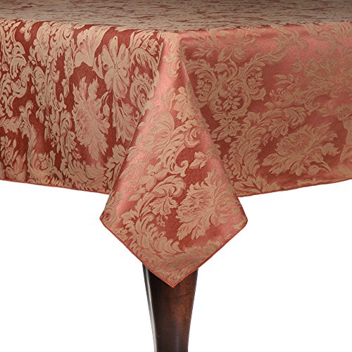 Click Here to See More Images Ultimate Textile (2 Pack) Damask Miranda 60 x 84-Inch Oval Tablecloth - Home Dining Collection - Floral Leaf Two-tone Jacquard Design, Sienna Burnt Orange