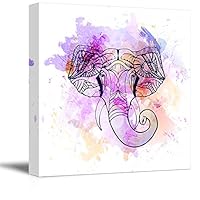 Canvas Wall Art Tribal Elephant Splash-Ink Effect Canvas Prints Home Artwork Decoration for Living Room,Bedroom - 12x12 inches