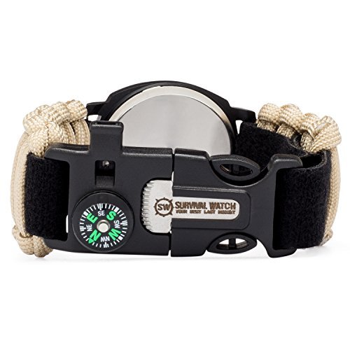 SharpSurvival Paracord Camping Watch with Fire Starter, Whistle and