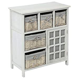 Atmosphera Mueble de madera con 5 cajones de cestas de mimbre con