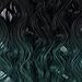 Creamily Natural Black to Mixed Olives to Peacock Green 3-tone Ombre Color Wavy Clip in Hair Extensions 8 Pieces 18