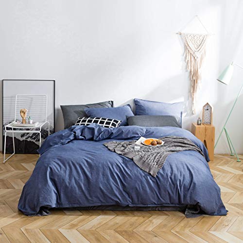 3 Duvet Cover Sets Pieces 100 Natural Washed Cotton Denim Blue Queen