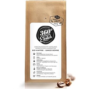 360° Premium Bio Kaffeebohnen, 100% Honduras Hochland Arabica – Köstlich, sehr säurearm – Bio Kaffee ganze Bohnen…