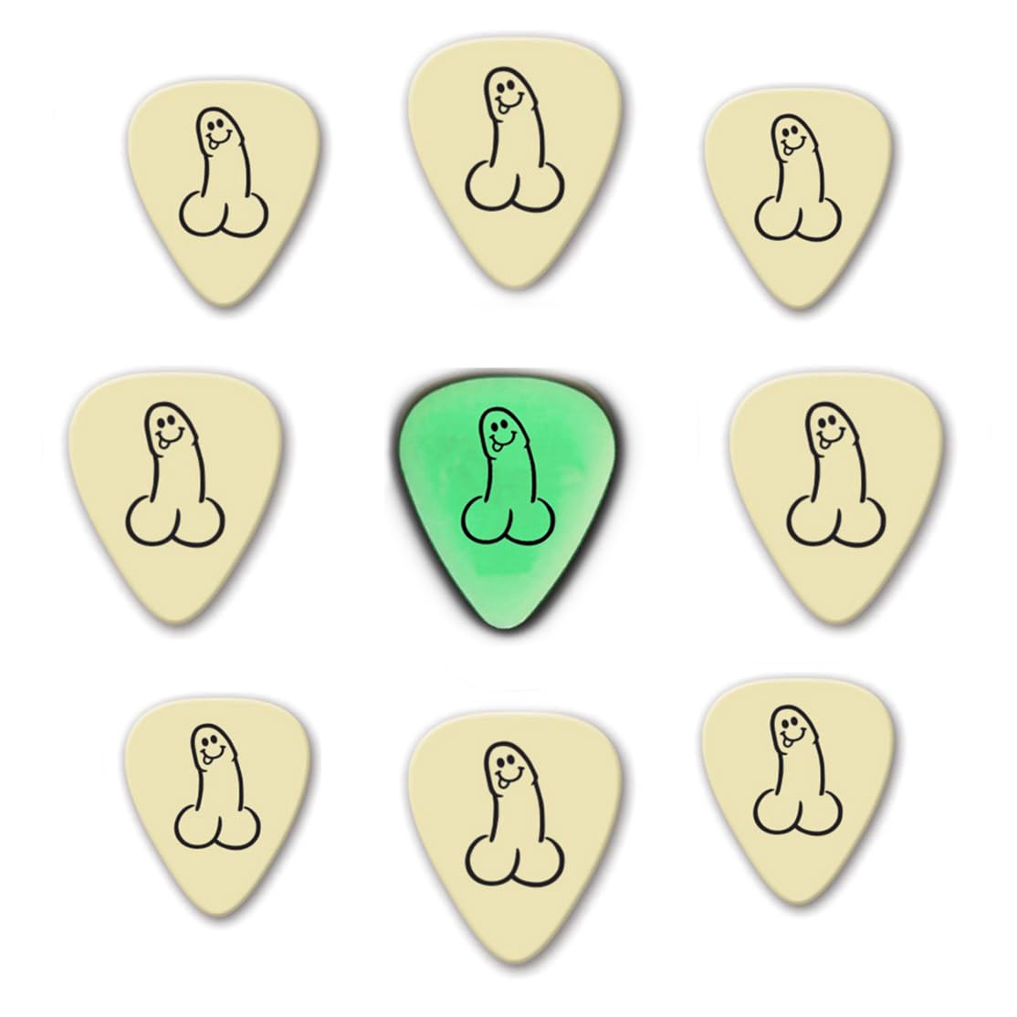 Glow In The Dark 'DickPicks' !! - Celluloid Electric & Acoustic Guitar Pick Plectrums (Pack of 9)