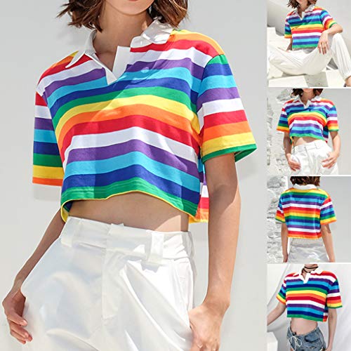 1 Sanyyanlsy+Womens+Turn+Down+Rainbow+Short+Sleeved