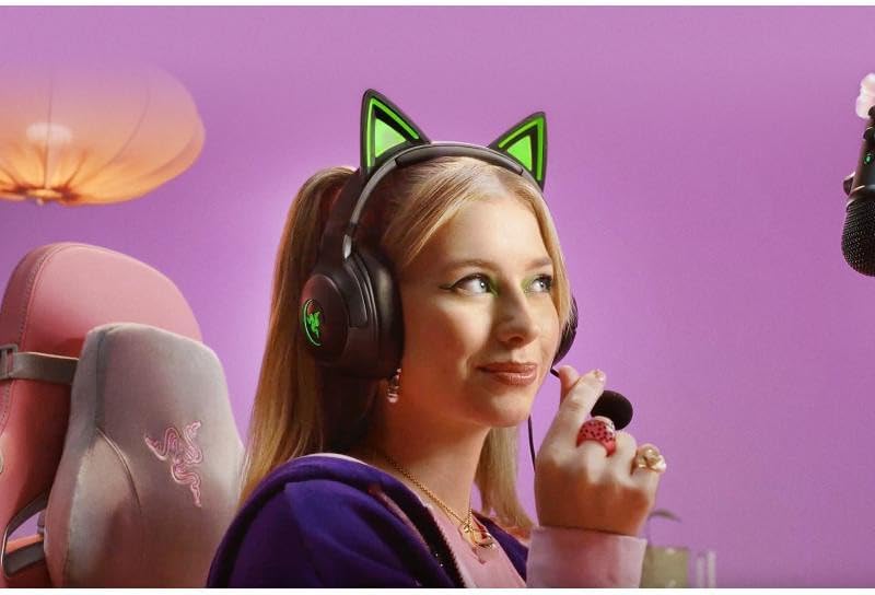 Kraken Kitty V2 - Kabelgebundenes RGB-Headset mit Katzenohren (Reaktive Streaming-Beleuchtung, HyperClear Mikro, Triforce 40mm Treiber, 7.1 Surround Sound) Schwarz