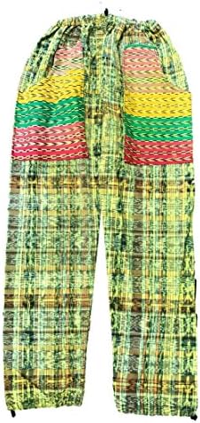 Guatemalan Corte Style Pants with Huipil Pockets - Yellow & Green