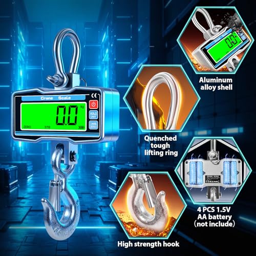 2000kg 4400lbs Hanging Scale with Remote Control,Digital Crane Scale with Precise Sensor and LCD Display,2T Industrial Hook Scale Electronic Scale for Agricultural Markets(SL)