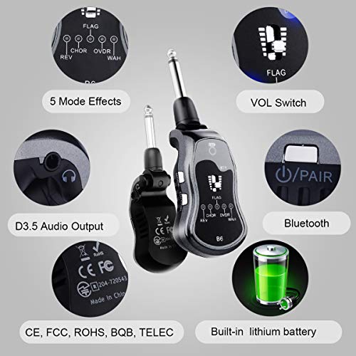 Guitar Headphone Amp - Kithouse Electric Bass Guitar Amplifier Headphones Rechargeable - Mini Portable Travel Pocket Guitar Amp With REV/CHOR/FLAG/OVDR/WAH 5 Guitar Effects, B6