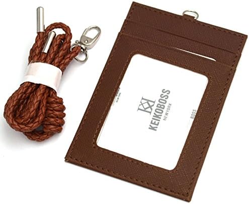 PU Leather Business ID Badge Slim Credit Card Holder Wallet Neck Strap Purse KB002