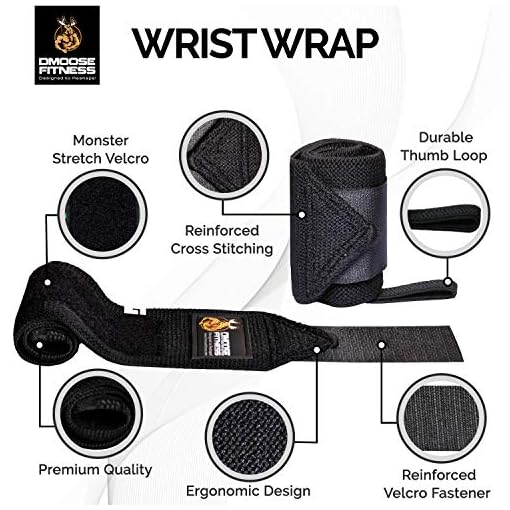 DMoose Wrist Wraps, Avoid Injury and Maximize Grip with Thumb Loop, 18" or 12" Gym Straps Pair, Wrist Straps for WeightLifting, Powerlifting, Bench Press, Bodybuilding, Deadlift Straps for Men & Women - Image 3