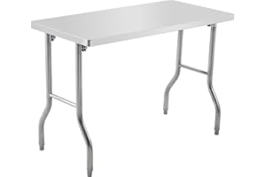 OUTGOODS Commercial Worktable Workstation 48 * 30 * 33.5inch Stainless Steel Folding Table, Heavy-Duty Stainless Steel Folding Table with 772 Lbs Load