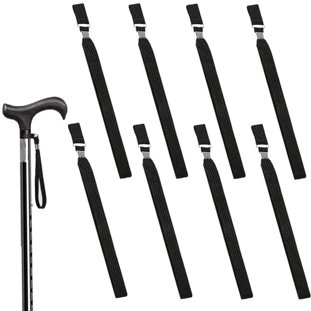 MOSALKDUG 8 PCS Walking Stick Wrist Strap Black Walking Stick Clip Strap Lightweight Wrist Loop for Walking Stick Elderly Disabled Outdoor Adventures Activities Using