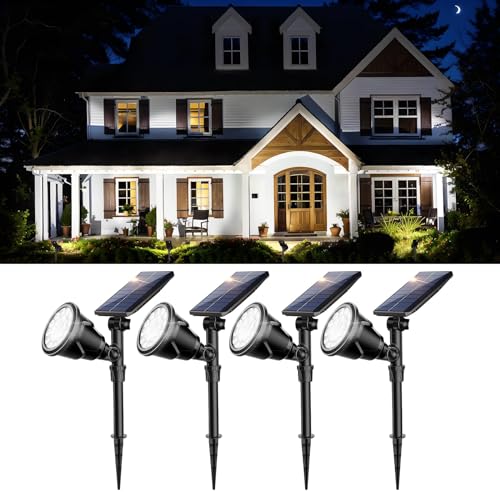 ROSHWEY Solar Outdoor Lights, Waterproof Solar Yard Lights 600LM Spot Lights Outdoor for Tree Pathway Walkway Driveway Patio (Cool White, 4Pack)