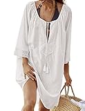 Women’s Bathing Suit Cover up Lace Swimwear Bikini Beach Top Sun Dress Maxi White
