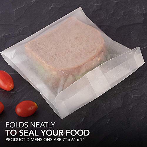 Paper Sandwich Bags Bulk Wax Paper (200 Pack) 7" x 6" x 1" Wet Wax Paper Bags Food Grade