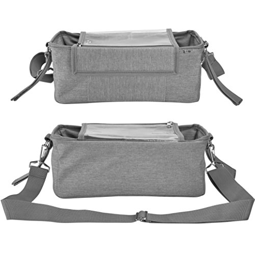 BEST Grey STROLLER ORGANIZER Plus 2 x FREE Stroller Hooks & WATERPROOF Cover. UNIVERSAL Fitting For ALL Strollers Plus Exclusive Phone-Flip-Pocket Cell Phone Holder. Must Have Stroller Accessory - Thumbnail 5