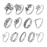 13 Pcs Vintage Women Mid Ring Set Flower Moon Rhinestone Joint Knuckle Nail Midi Ring Set …