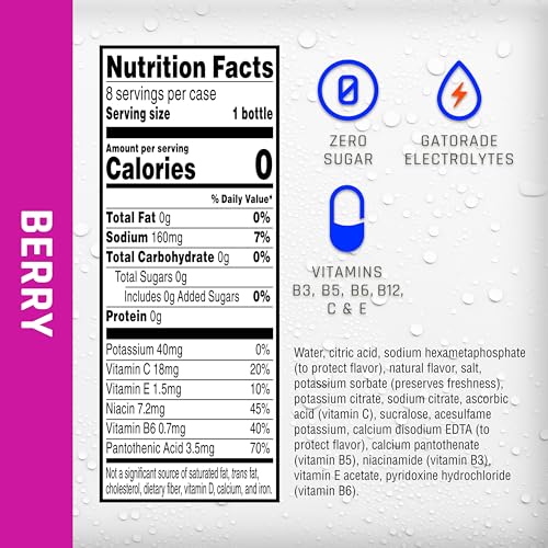PROPEL ELECTROLYTE ENHANCED WATER SPORTS DRINK, BERRY FLAVORED WATER, ZERO CALORIE & ZERO SUGAR HYDRATION WITH ELECTROLYTES AND VITAMINS C & E, 12 FL OZ WATER BOTTLES (8 PACK)