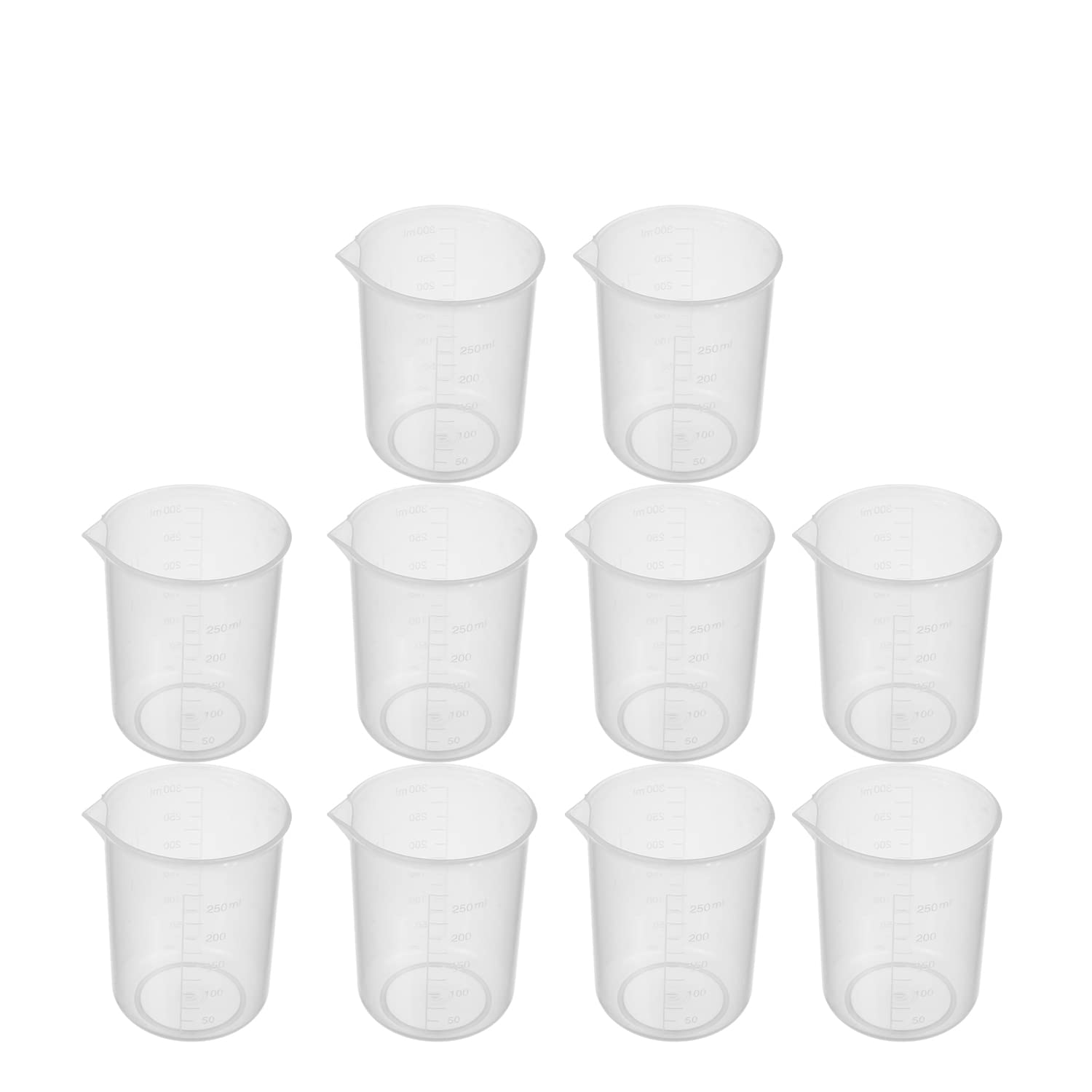 Aicosineg 10Pcs 300ml Plastic Graduated Measuring and Mixing Pitcher Measuring Beaker PP Measuring Pitcher Pour Cup Plastic Measuring Cups for Sugar Vinegar Lab Kitchen Liquid Transparent