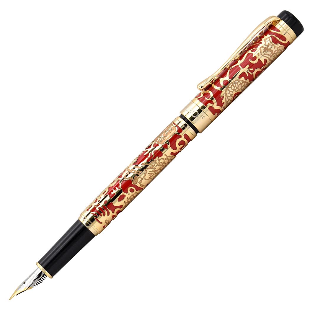 zoohot Jinhao Dragon Pen Fine Nib Fountain Pen with Converter and Box Set (Red)