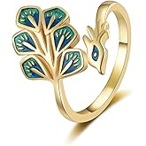 Vintage Enamel Peacock Ring for Women Silver Gold-Toned Animal Statement Open Band Finger Rings Adjustable Expandable Comfort Fit Boho Delicate Jewelry for Holiday