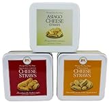 Mississippi Cheese Straw Factory Three Gift Tin Cheese Straw Assortment: Traditional Cheddar, Three-Cheese and Asiago, 30oz
