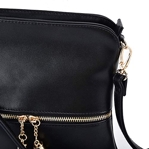 GLITZALL Lightweight Medium Crossbody Bag with Tassel and Zipper Pocket (Black)