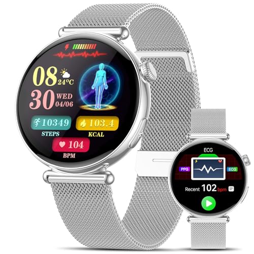 2026 Women's Smartwatch with ECG/Blood Pressure Monitor, 1.32 Inch AOD Health Watch with AI Dial & AI Smart Q&A, Bluetooth Calls/SPO-2/Aρnοe/Sleep/Pulse/HRV/BMI/Stress, Small Round Fitness Watch