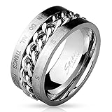 STR-0488 Stainless Steel Chain Center with Bible Words Engraved Ring