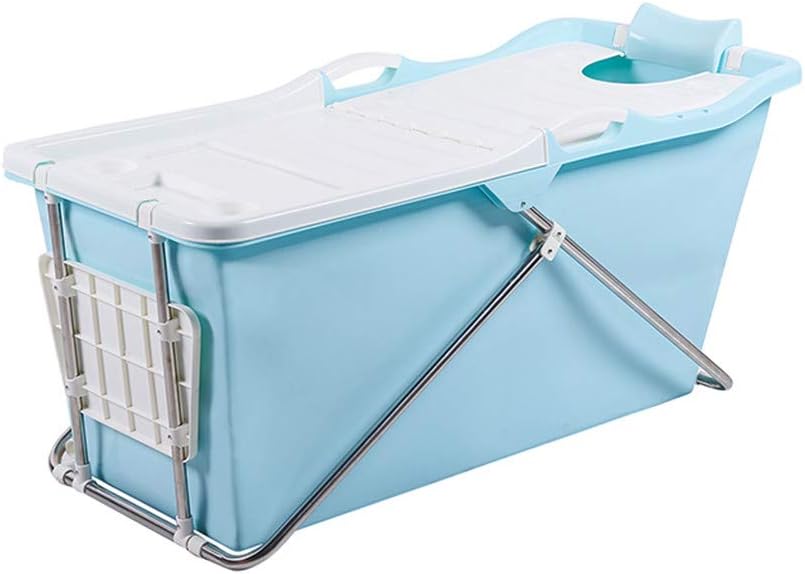 JFJL Portable Plastic Bathtub, Folding Spa Bathtub for Adults, 49 Inches Freestanding Soaking Tub with Reinforced Steel Frame, Thickened Material to Keep Temperature,Blue