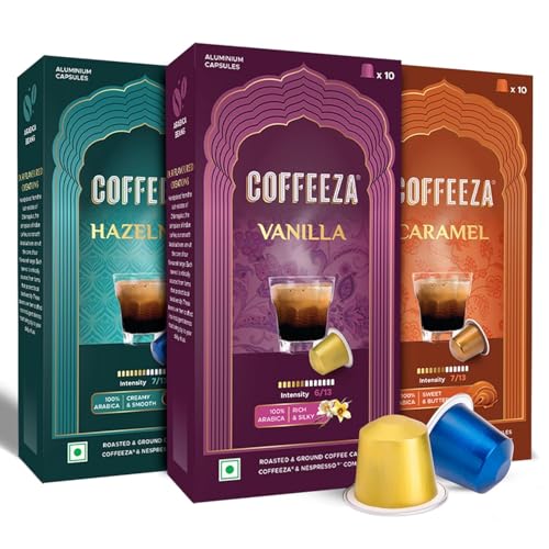 Coffeeza Flavoured Variety Coffee Capsules | Vanilla, Caramel & Hazelnut | Compatible with Nespresso Original Machines - Pack of 30 Pods