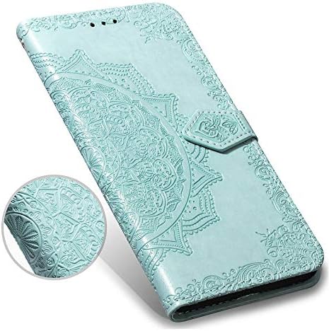 Galaxy S9 Plus Case,S9+ Plus Wallet Case,Luxury Henna Mandala Floral Flower PU Leather Flip Phone Protective Case Cover with Credit Card Slot Holder Kickstand for Samsung Galaxy S9 Plus,Mint