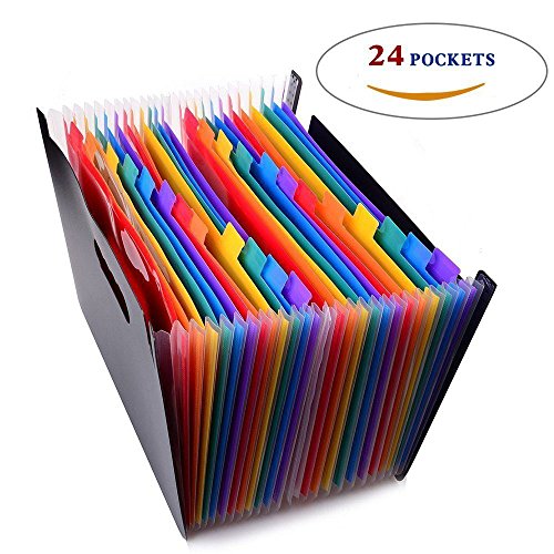 24 Pockets High Capacity Multicolour Accordian File Organizer Portable Stand Expandable Business Accordian Folders Plastic A4 Letter Size Expanding File Folder - Thumbnail 7