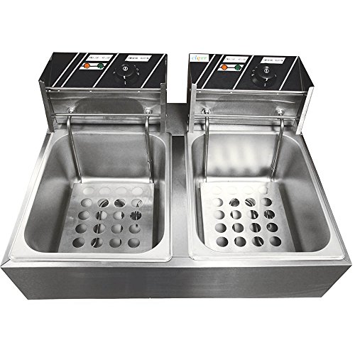 Clevr Two 11 Liter Basins Capacity Commercial Stainless Steel Deep Fryer Machine 110v Double Two Tank Design Restaurant - Thumbnail 5