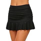 Tempt Me Women High Waisted Swim Skirts - Ruched Ruffle Bathing Suit Skirt with Short Tummy Control Swimsuit Bottoms
