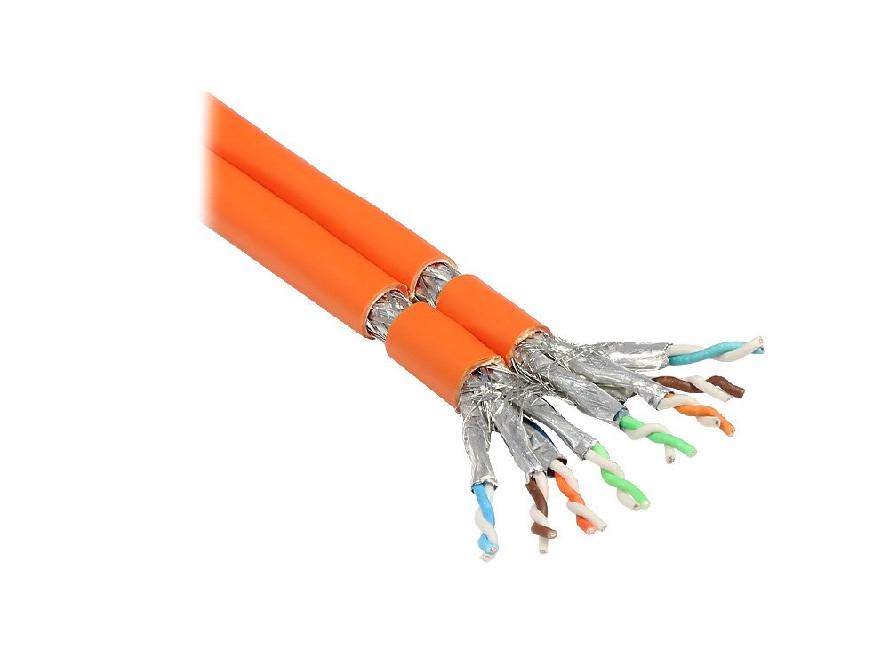 Good Connections Cat.7 Duplex Installation Cable Pure Copper (OFC) 10 Gigabit Compatible (10/100/1000/10000-Base-T Ethernet Networks) S/FTP, PiMF, AWG23, FRNC-B Network Installation Cable, Orange, 50 m