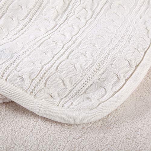 Premium Knit Sherpa Throw Blanket - 51"x 62" Reversible Fleece - Blanket for Bed and Couch - Off White Sherpa Blankets - Cream Knitted Throw Blanket