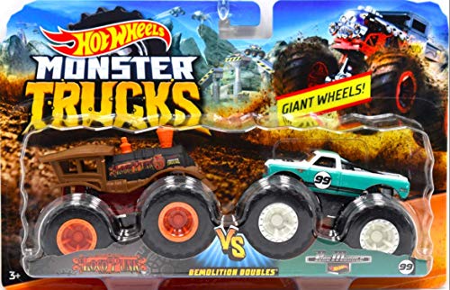 Hot Wheels Monster Jam Demolition Doubles Trucks with Giant Wheels 1:64 Die Cast Vehicles Loco Punk (Train) Vs Pure Muscle