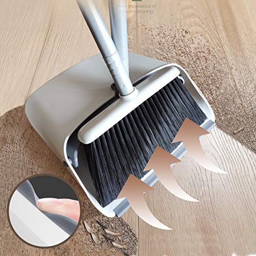 Broom and Dustpan Set, JEHONN Long Handle Lightweight Broom Set Upright