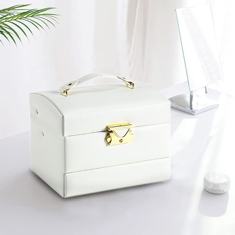 Women Jewelry Boxes, 3 Layer Jewelry Organizer Box with Lock,Jewelry Storage Case for Rings, Bracelets, Earrings, Necklaces, Velvet Lining, Gift, White: Home Improvement