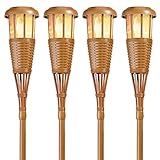 Newhouse Lighting FLTORCH4 Solar-Powered Flickering Flame Outdoor Island Torches, 4-Pack, Bamboo