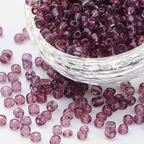 Perlin Pack of 1100 Glass Pony Beads, 4 mm, Round, Seed Beads, Purple Transparent