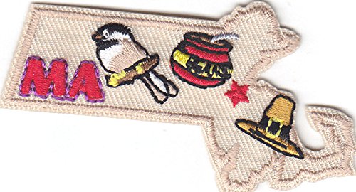MA - MASSACHUSETTS STATE SHAPE - Iron On Embroidered Patch/New England