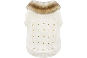 Croci Gold Studs Dog Sweatshirt, Back Size 25 cm, Lined and Adjustable with Velcro Closure, with Elastic and Hole for Leash and Harness, White Color